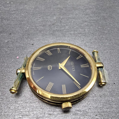 Gucci 2000M Watch Men 30mm Black Dial Gold Plated Round New Battery Vintage MNB6