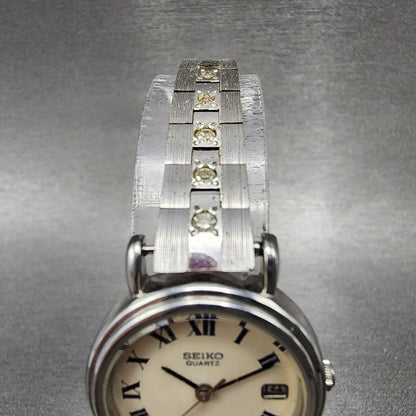 Seiko Watch Women 24mm White Dial Silver Tone Date Round 34220020 New Battery4
