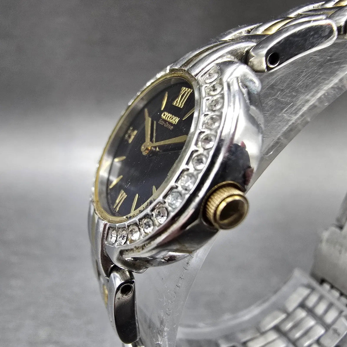 Citizen Eco-Drive Watch Women 21mm Black Dial Two Tone Gemmed B023-S018249 Works2