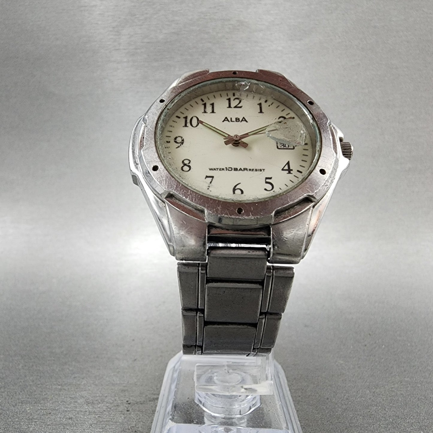 Seiko Alba Watch Men 39mm White Dial Silver Tone Date V7320S00 New Battery5