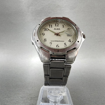 Seiko Alba Watch Men 39mm White Dial Silver Tone Date V7320S00 New Battery5