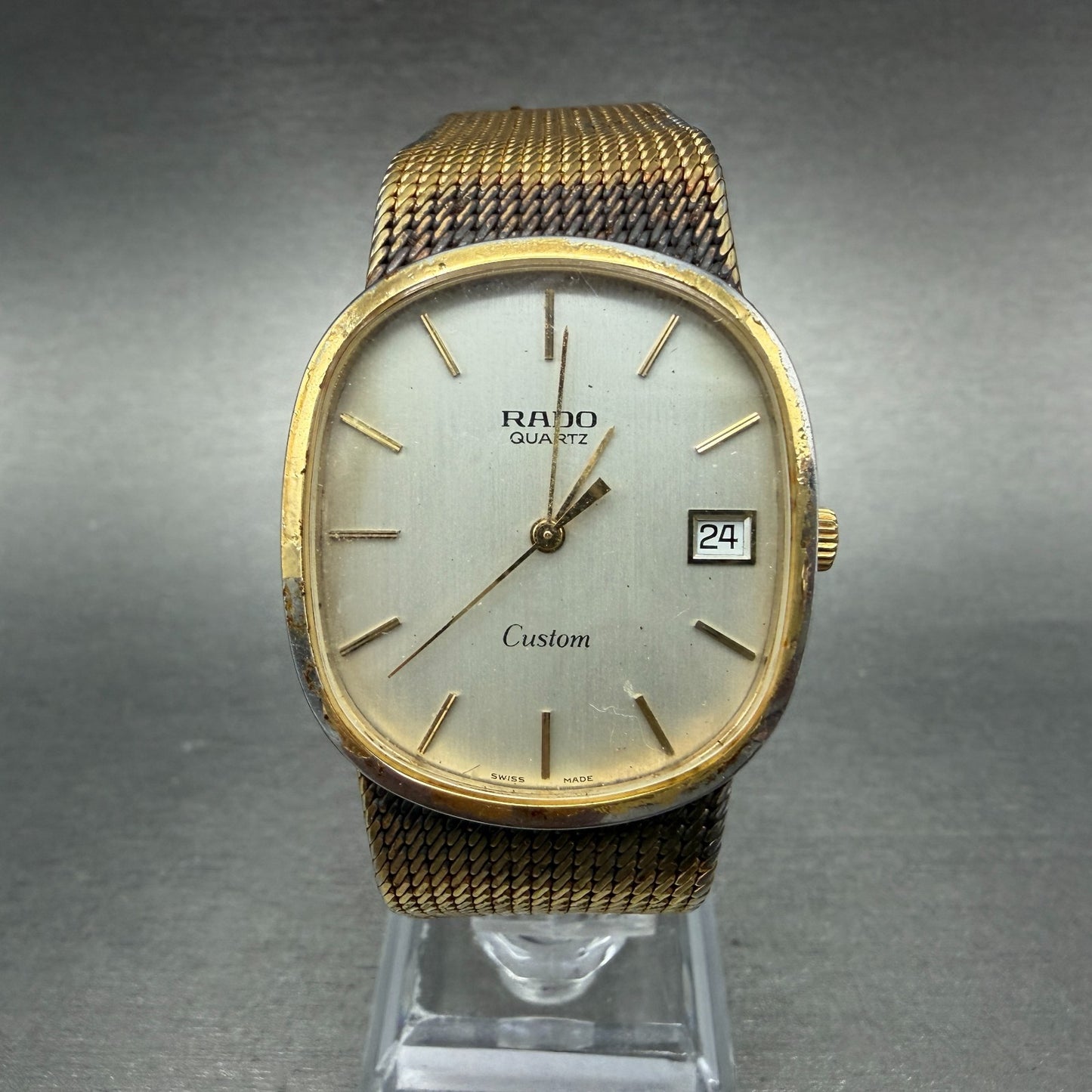 Rado Custom Watch Men 31mm Silver Dial Gold Tone Date oval 729.5047.2 PARTS0