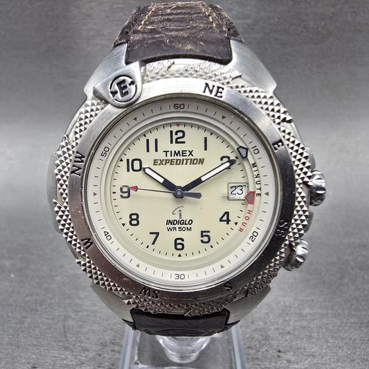 Timex Expedition Watch Men 41mm White Dial Silver Tone Alarm Date New Battery GH0