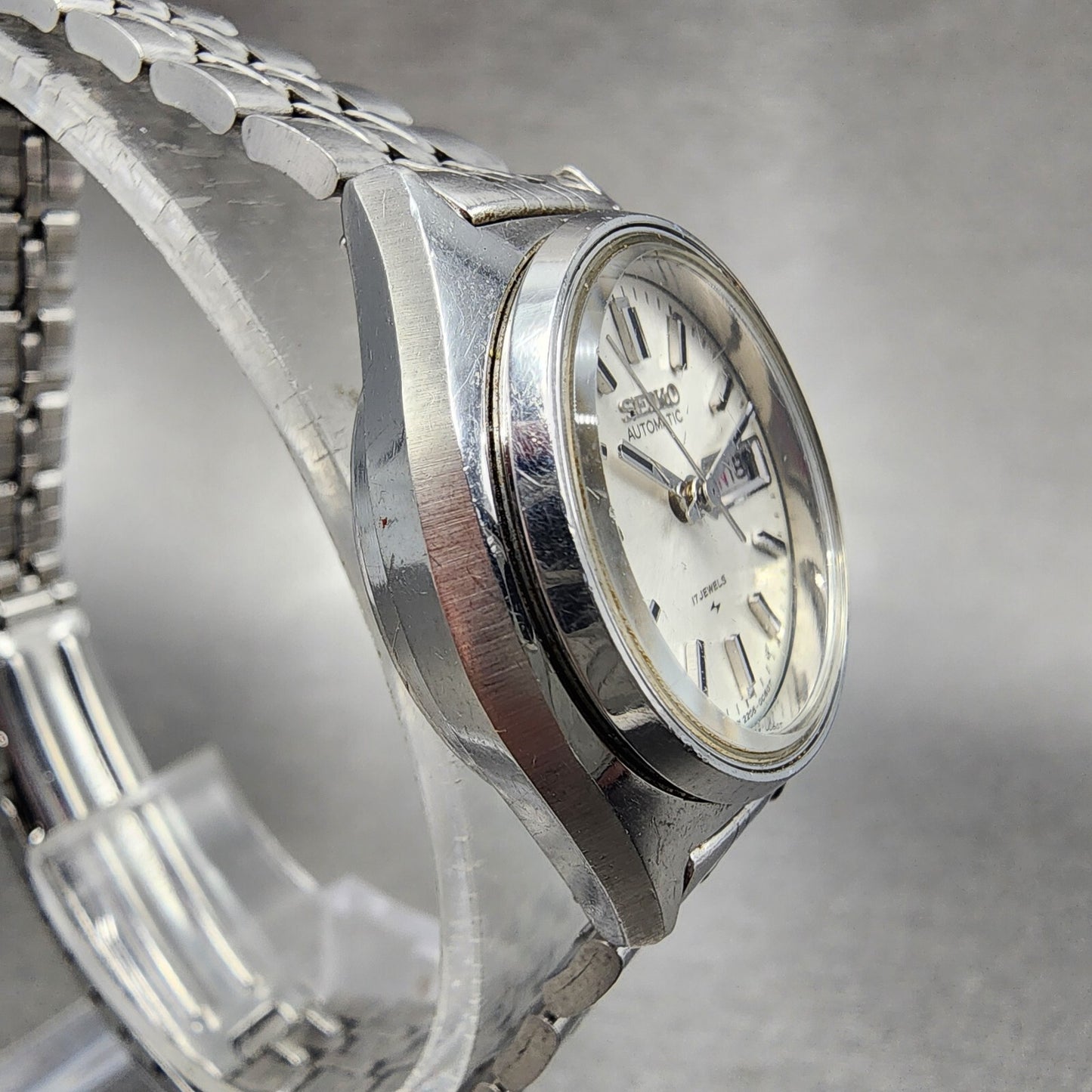 Seiko Automatic Watch Women 25mm White Sial Steel Daydate Round READ!!!! Runs3