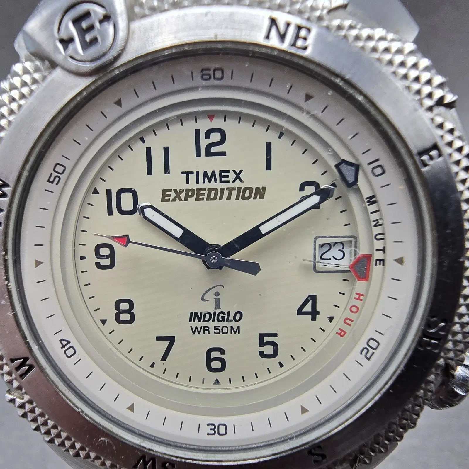 Timex Expedition Watch Men 41mm White Dial Silver Tone Alarm Date New Battery GH1