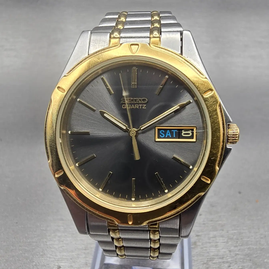 Seiko Watch Men 35mm Gray Dial Two Tone Daydate Round 7N43-8A09 New Battery VTG0
