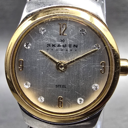 Skagen Watch Women 19mm Silver Dial Two Tone Round 502XSGS New Battery L1