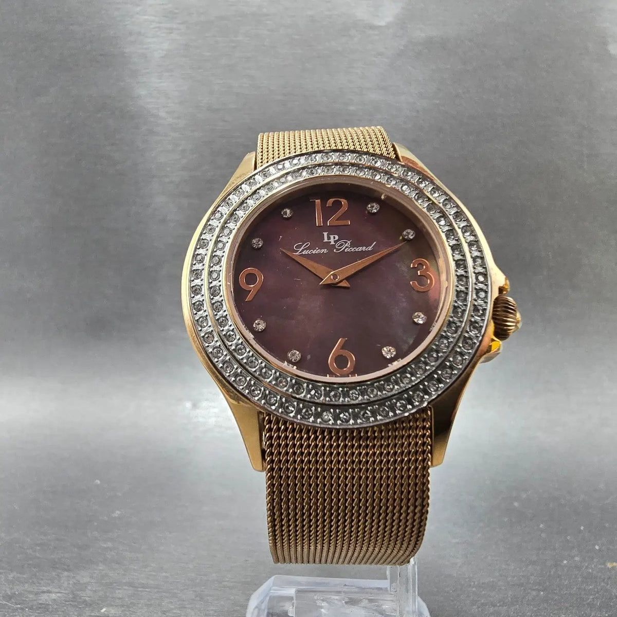 Lucien Piccard Balmhorn Watch Women 37mm MOP Dial Rose Gold Gem set Round Newbat5
