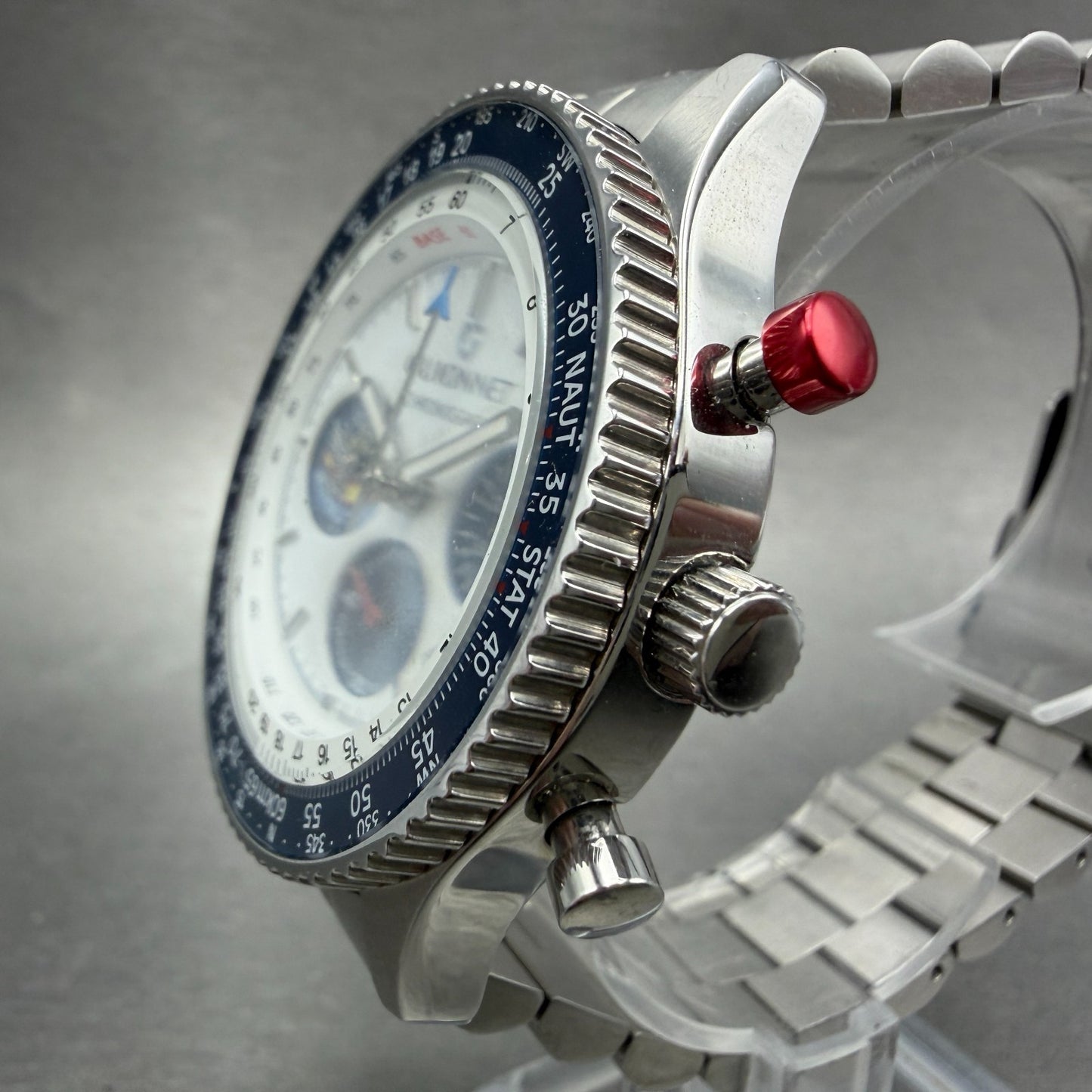 Guionnet Flight Timer Chronograph Watch Men 42mm White Dial Steel Date New Batt2