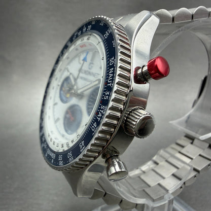 Guionnet Flight Timer Chronograph Watch Men 42mm White Dial Steel Date New Batt2