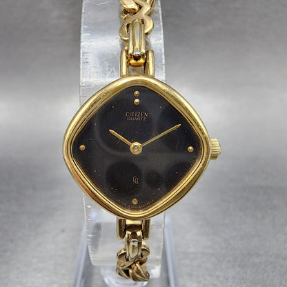 Citizen CQ Watch Women 23mm Black Dial Gold Tone Square 4832256 New Battery2