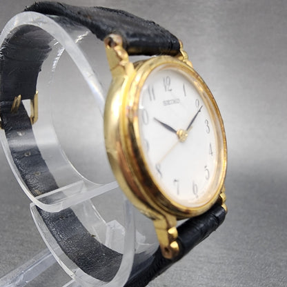 Seiko Watch Women 22mm White Dial Gold Tone Oval Leather 73216070 New Battery3