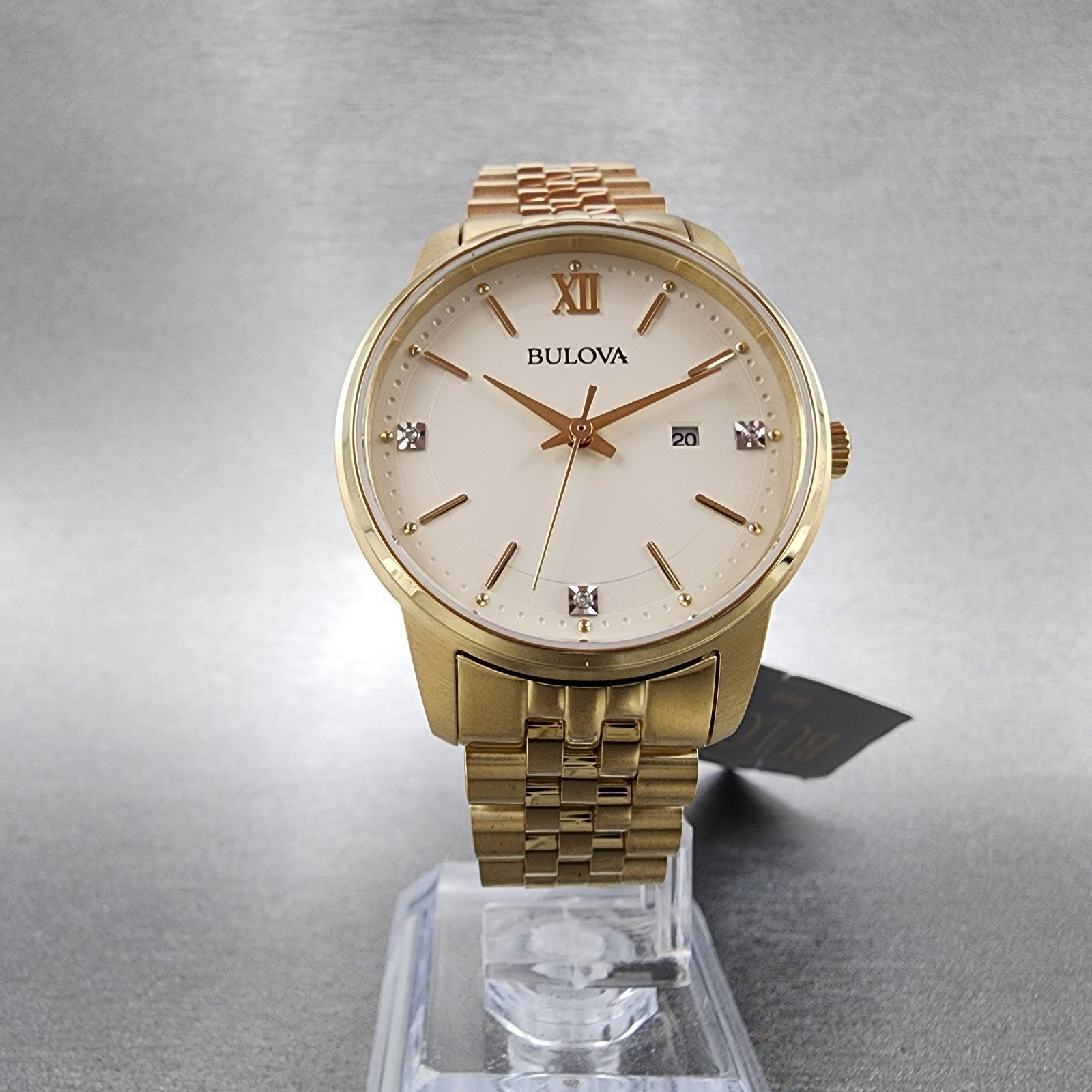 Bulova Watch Women 32mm Cream Dial Gold Tone Date Round 97P155 New Battery5