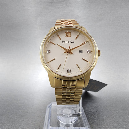 Bulova Watch Women 32mm Cream Dial Gold Tone Date Round 97P155 New Battery5