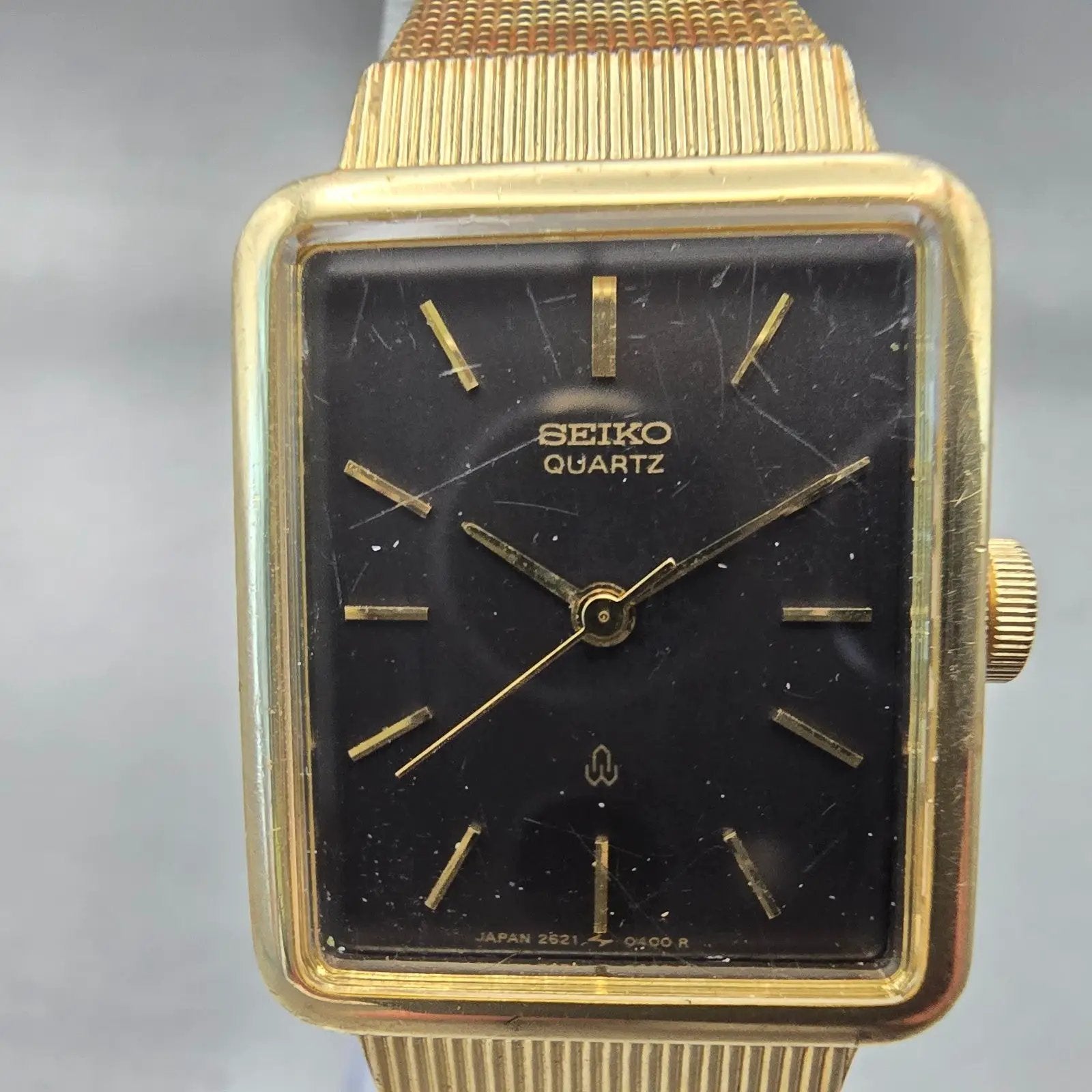 Seiko Tank Watch Women 20mm Brown Dial Gold Tone Rectangle 2621-5200 New Batt1