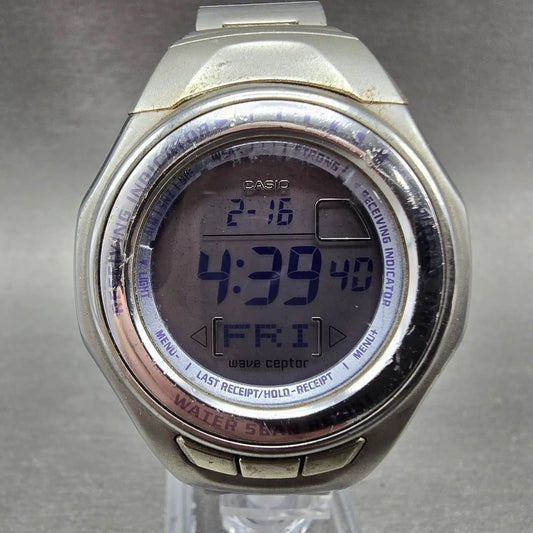 Casio Wave Ceptor LWV-100J Watch Women 37mm Silver Alarm Chronograph New Battery0