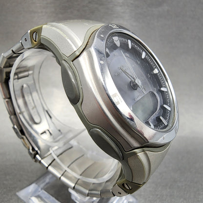 Casio Wave Ceptor Watch Men 42mm Blue Dial Analog Digital Solar Steel WVA30003