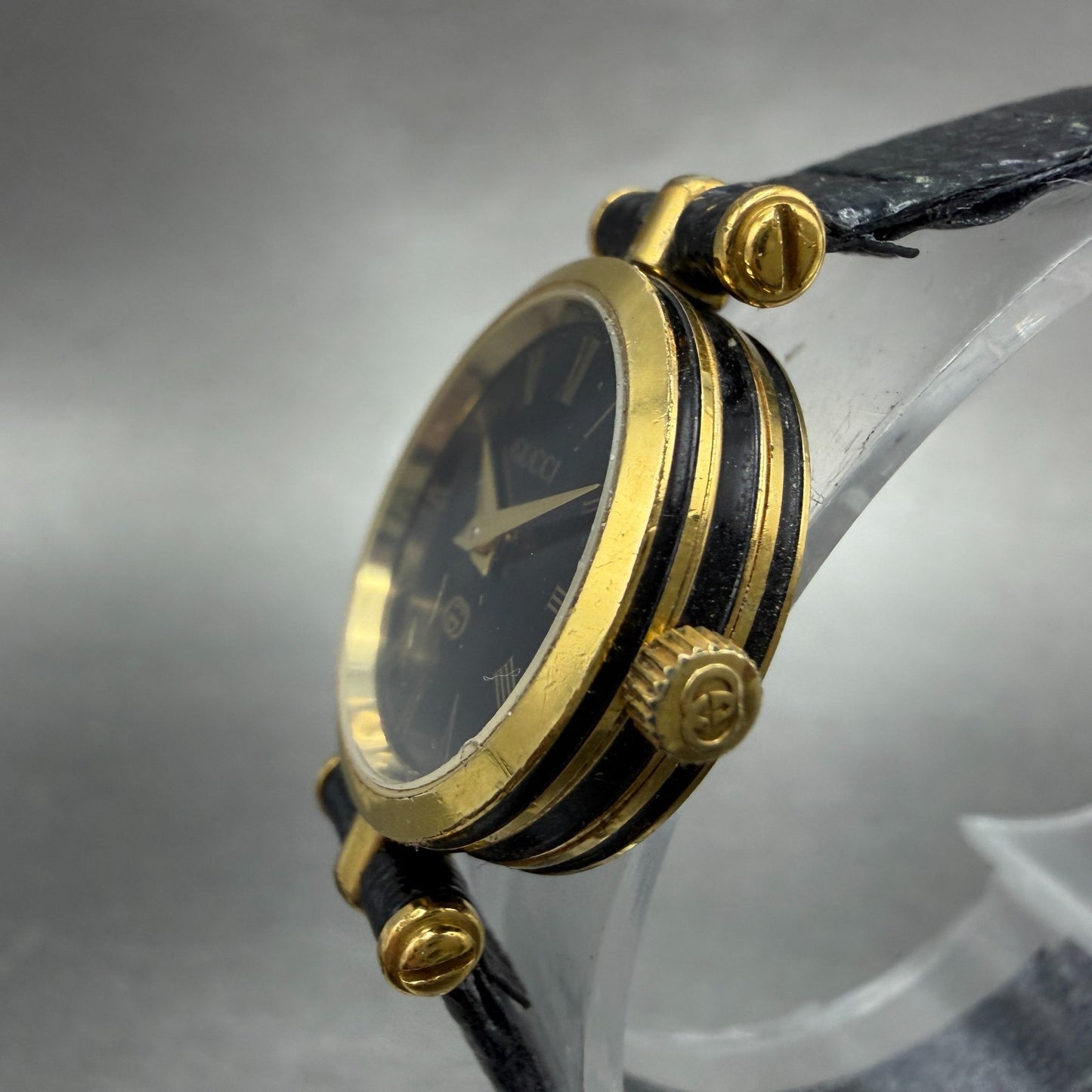 Gucci 2000L Watch Women 22mm Black Dial Gold Plated Round New Battery VTG PRWQ2