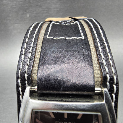 Fossil Watch Women 33mm Black Dial Silver Tone Date Rectangle JR-9777 NewBattery5
