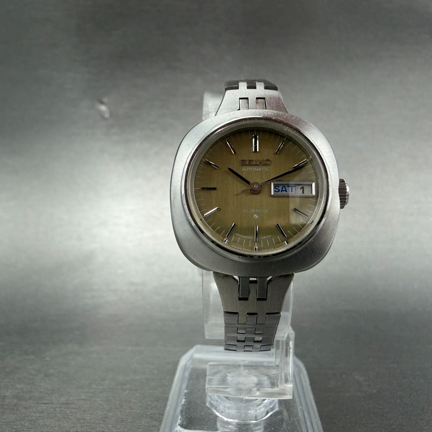 Seiko Automatic Watch Women 25mm Yellow Dial Silver Tone Daydate 2706-0130 Runs5
