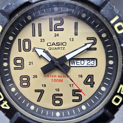Casio Dive Watch Men 50mm Tan Dial Black & Tan Tone Round MRW-210H New Battery1