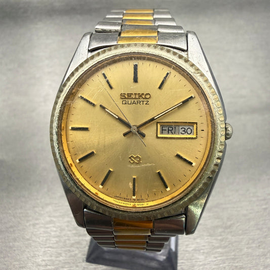 Seiko SQ President Watch Men 35mm Gold Dial Two Tone Daydate 6923-8080 New Batt0