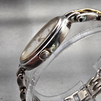 Seiko Watch Women 17mm White Dial Two Tone Oval 1N00-6G49 New Battery Vintage2