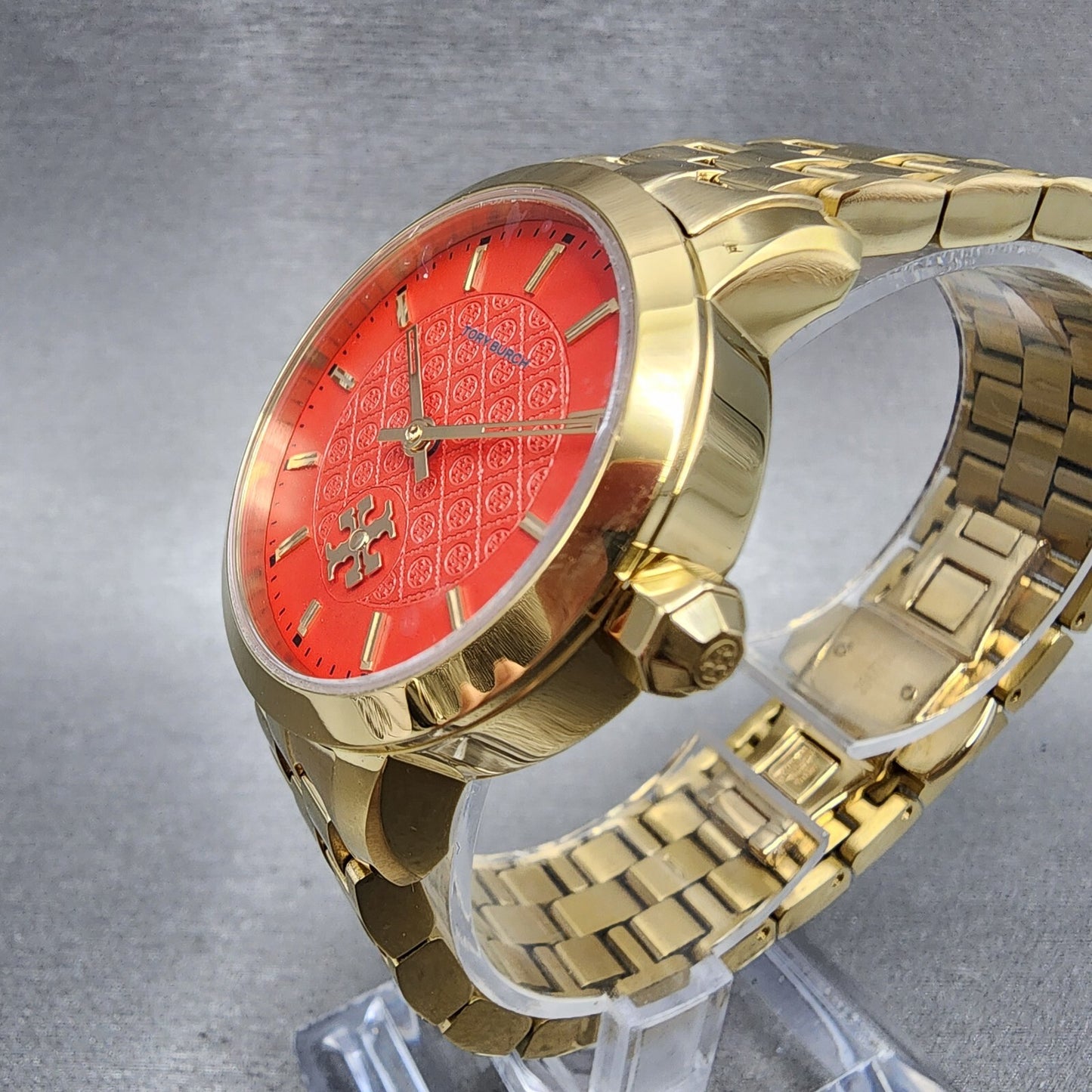 Tory Burch The Tory Watch Women 34mm Red Dial Gold Tone Round TBW10563