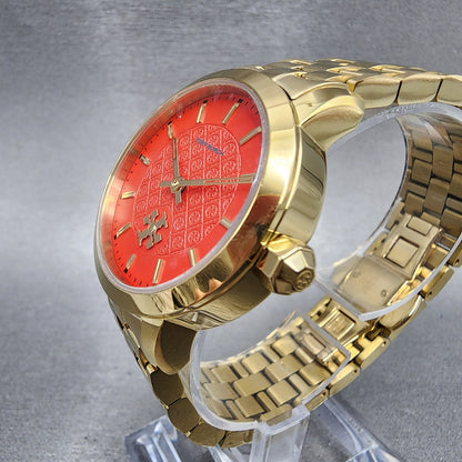 Tory Burch The Tory Watch Women 34mm Red Dial Gold Tone Round TBW10563