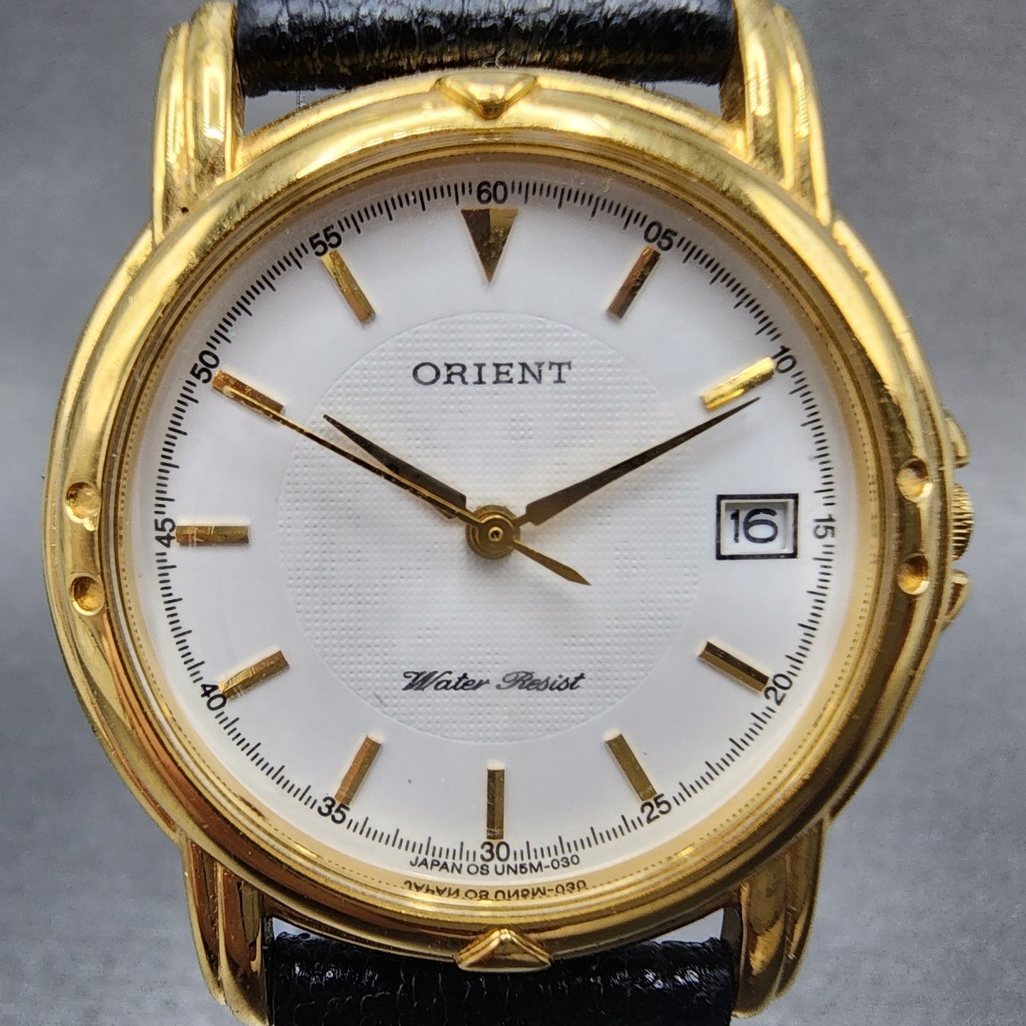 Orient Watch Men 32mm White Dial Gold Tone Date Round New Battery1