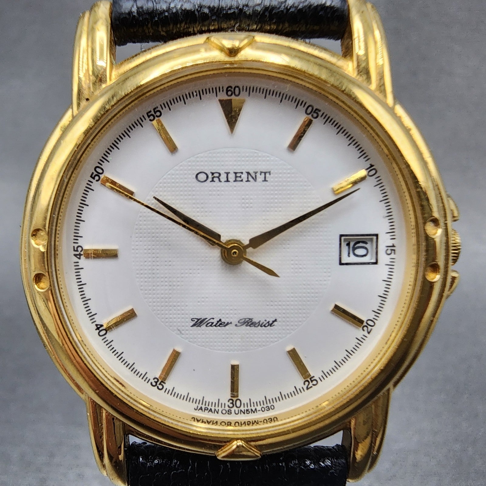 Orient Watch Men 32mm White Dial Gold Tone Date Round New Battery1