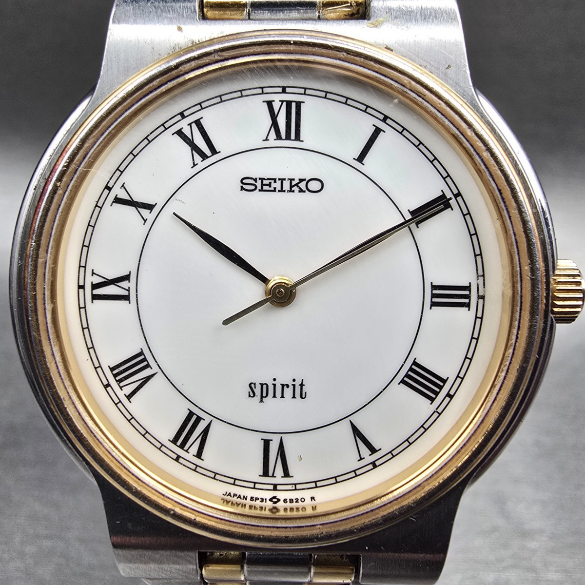 Seiko Spirit Watch Men 33mm White Dial Two Tone Round 5P31-6A50 New Battery JDM1
