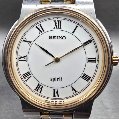 Seiko Spirit Watch Men 33mm White Dial Two Tone Round 5P31-6A50 New Battery JDM1