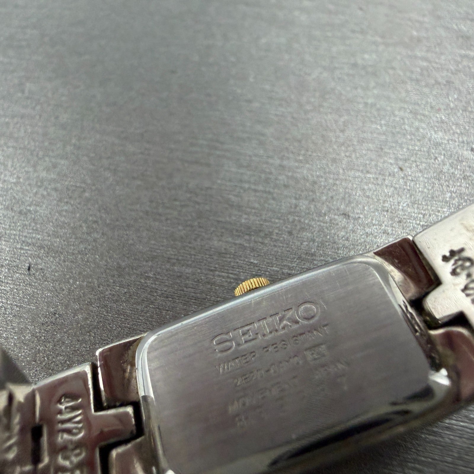 Seiko Tank Watch Women 13mm Black Dial Two Tone Rectangle 2E20-0AY0 New Batt BTQ9