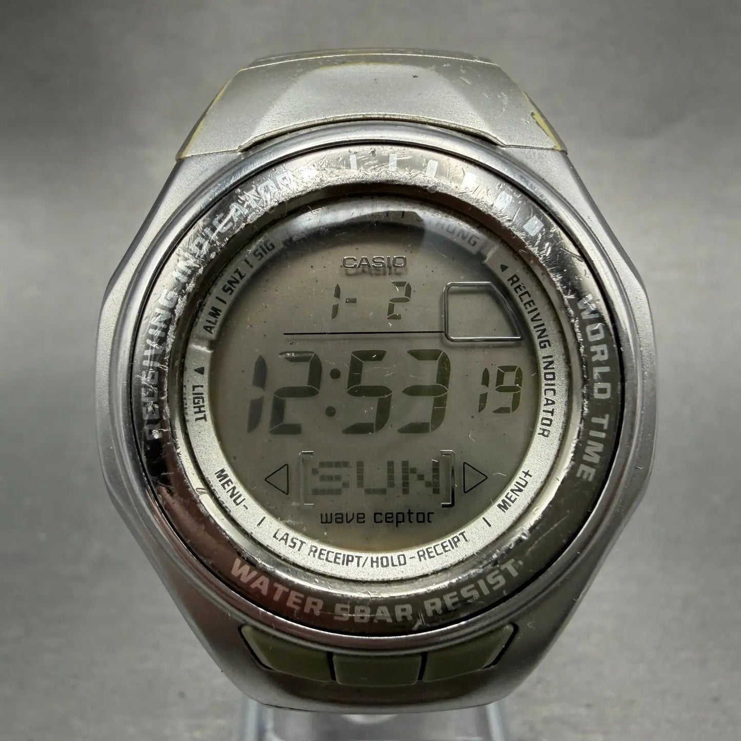 Casio Wave Ceptor Watch Women 37mm Silver Alarm Chronograph Digital New Battery0