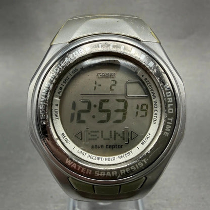 Casio Wave Ceptor Watch Women 37mm Silver Alarm Chronograph Digital New Battery0