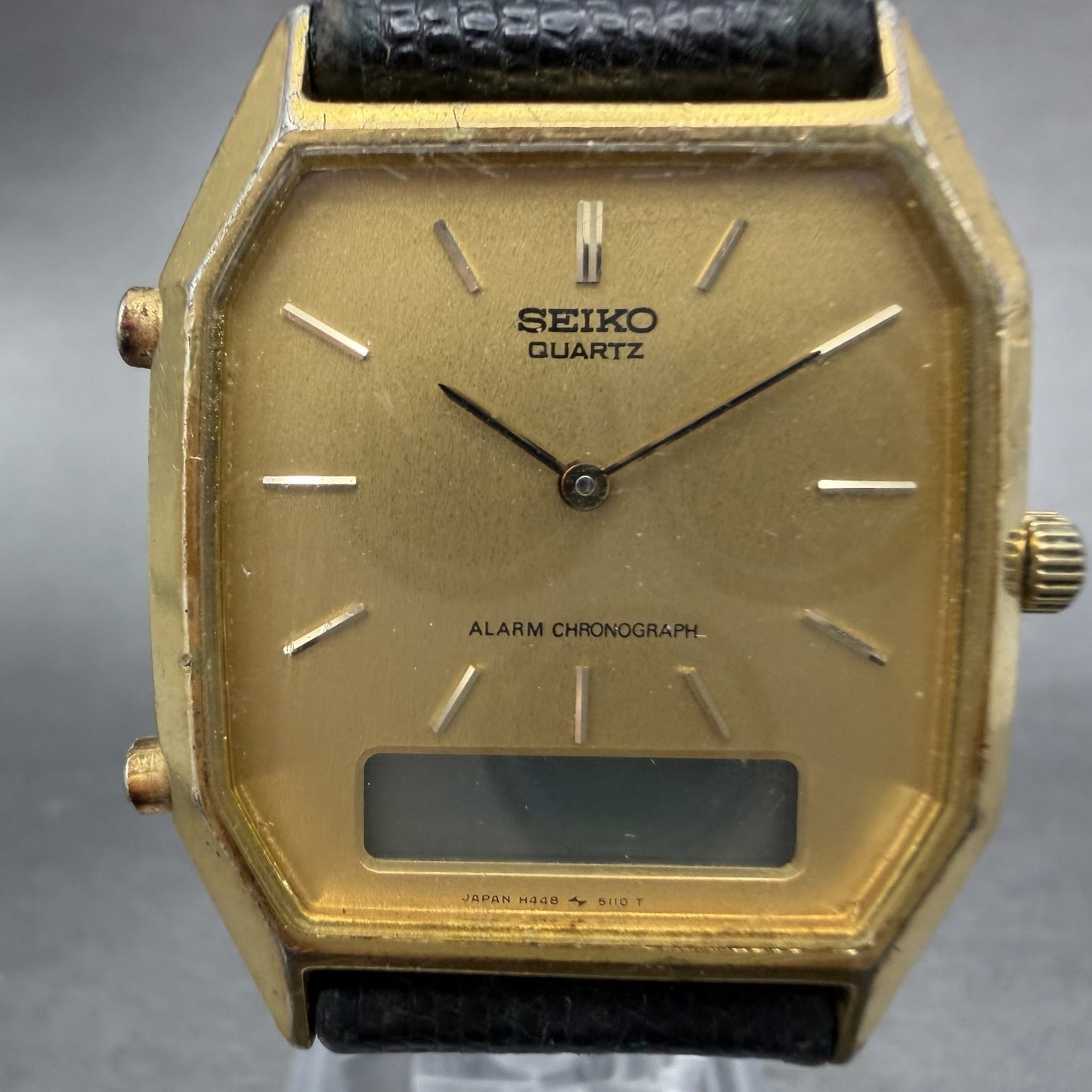 Seiko Analgo Digital Watch Men 29mm Gold Dial Gold Tone Alarm H448-5060 PARTS2