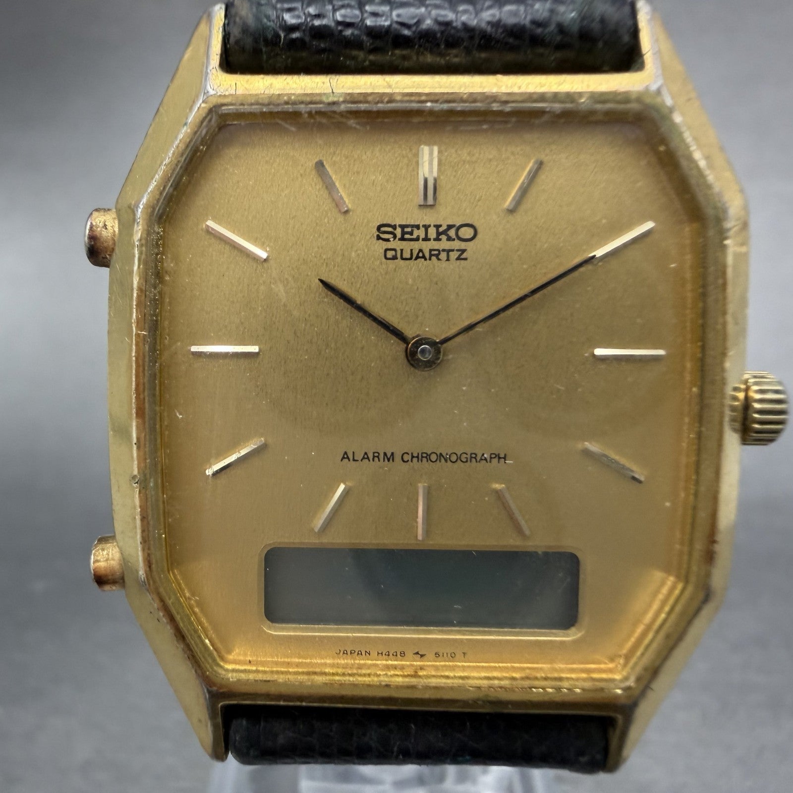 Seiko Analgo Digital Watch Men 29mm Gold Dial Gold Tone Alarm H448-5060 PARTS2