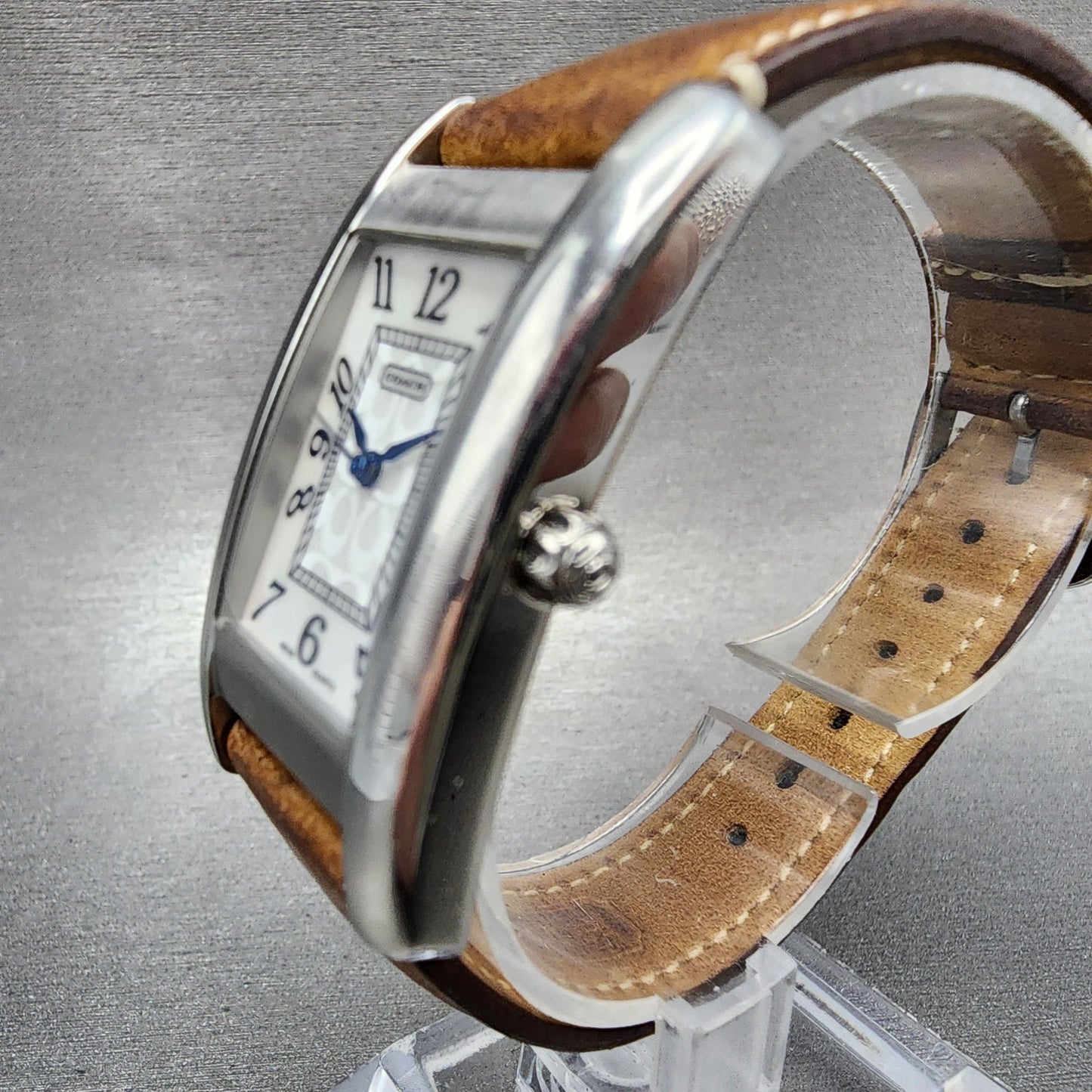 Coach Lexington Tank Watch Women 23mm MOP Dial Silver Tone Rectangle New Battery2