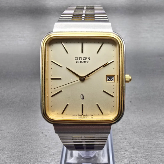 Citizen CQ Watch Men 28mm Champagne Dial Two Tone Date 2860-261496 New Battery0