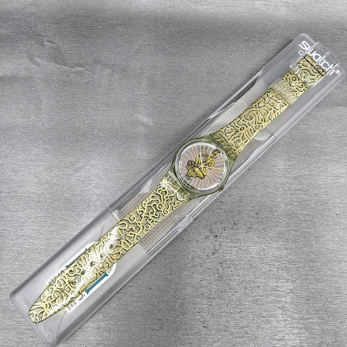 Swatch Tai Sun Watch Men 34mm Silver Dial Green Case GG133 New Battery NOS15