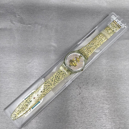 Swatch Tai Sun Watch Men 34mm Silver Dial Green Case GG133 New Battery NOS15