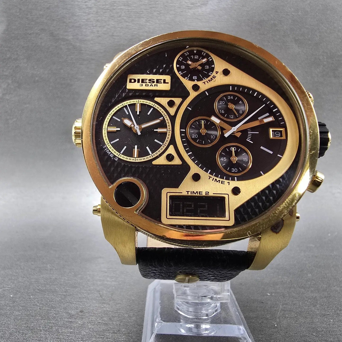 Diesel Mr. Daddy Watch Men 52mm Black Dial Gold Chronograph Digital New Battery5