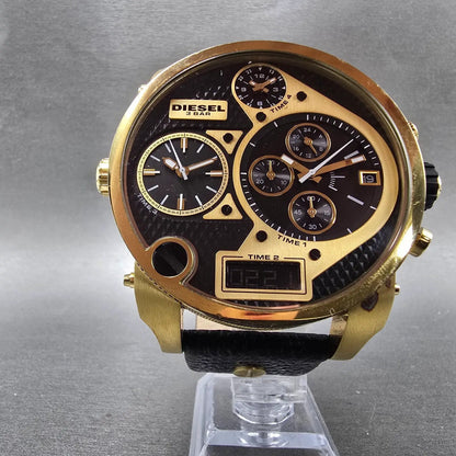Diesel Mr. Daddy Watch Men 52mm Black Dial Gold Chronograph Digital New Battery5