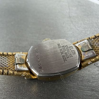 Elgin Watch Women 14mm Silver Dial Gold Tone Oval Diamond Accents New Battery9