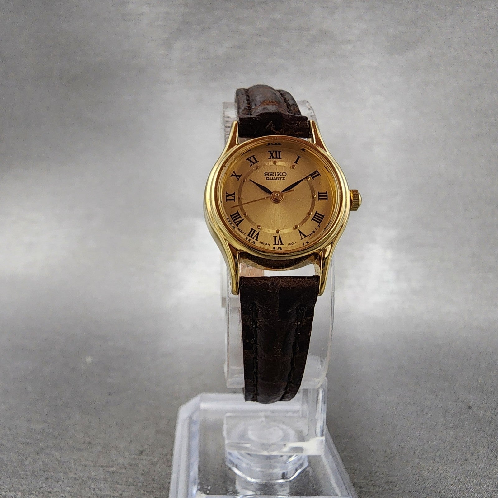 Seiko Watch Women 20mm Gold Dial Gold Tone Round 1N010E10 New Battery5