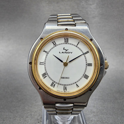 Seiko Landy Watch Men 34mm White Dial Two Tone 5p31-6b00 New Battery