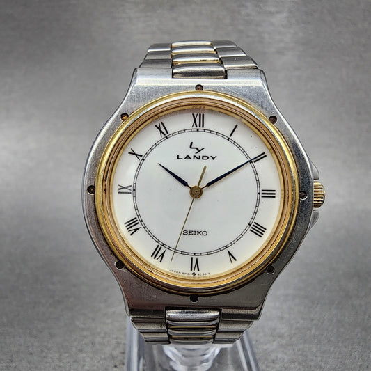 Seiko Landy Watch Men 34mm White Dial Two Tone 5p31-6b00 New Battery