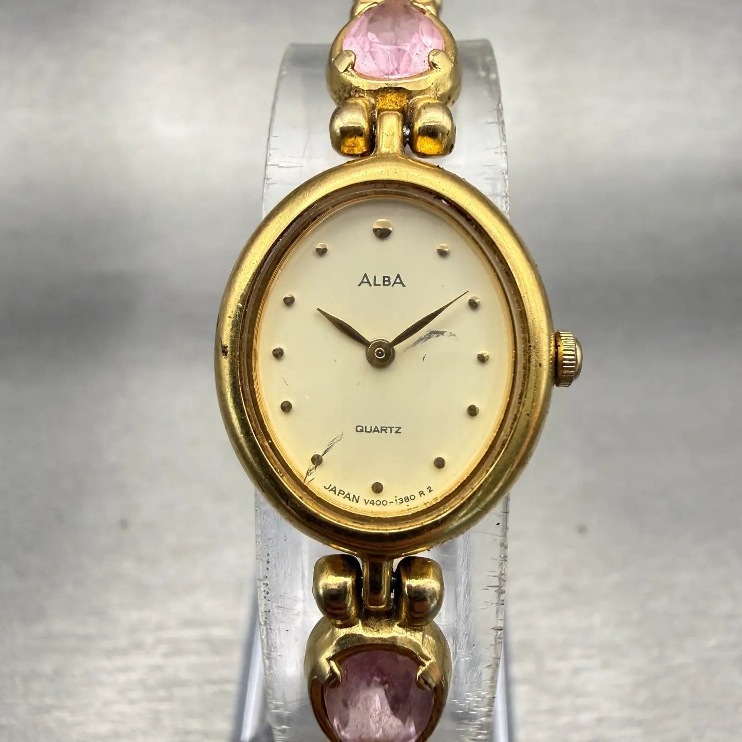 Seiko Alba Watch Women 18mm Cream Dial Gold Tone Oval V400-5150 New Battery VTG0