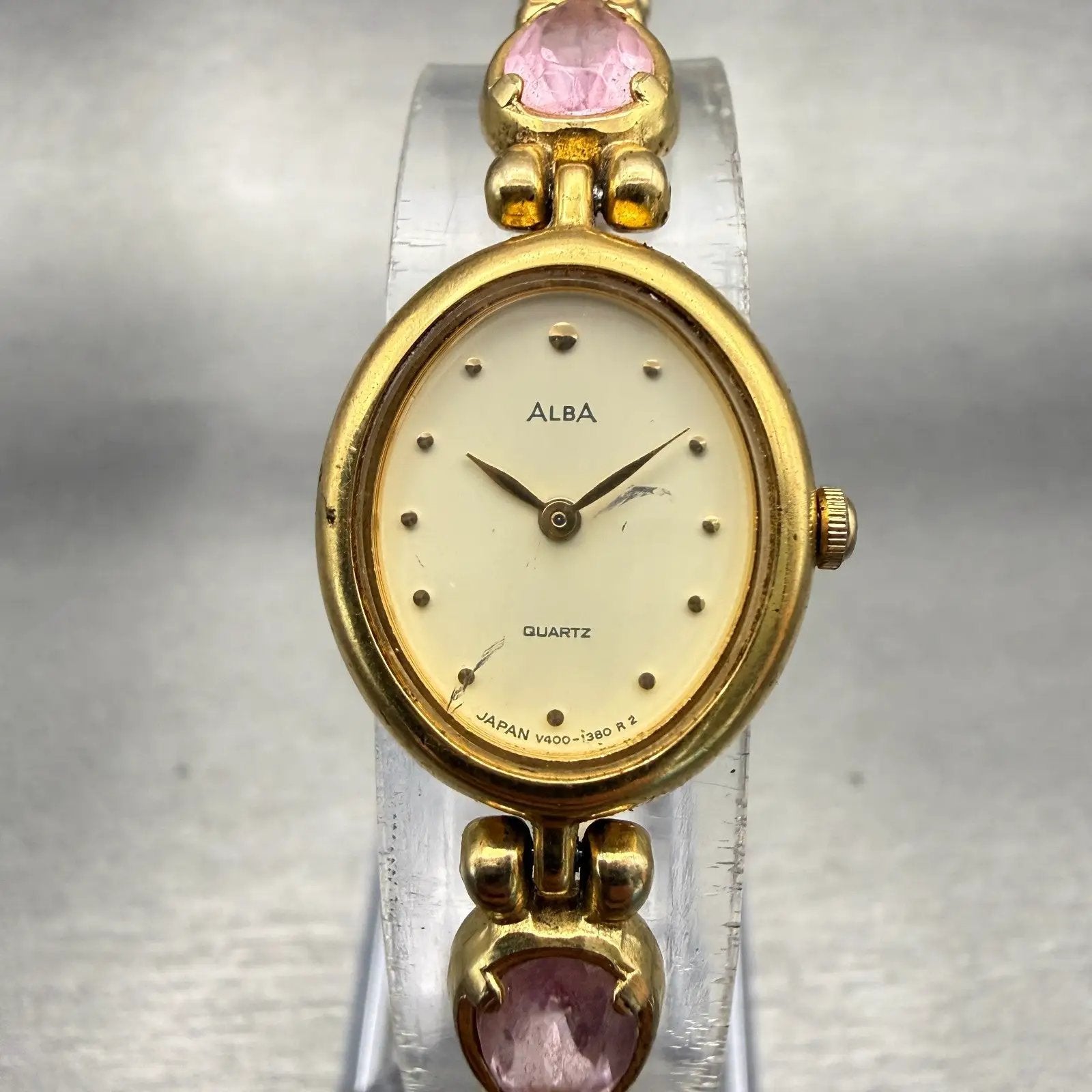 Seiko Alba Watch Women 18mm Cream Dial Gold Tone Oval V400-5150 New Battery VTG0